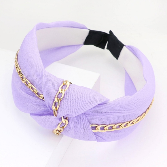 Gold Chain Purple Knot Headband Bling Fashion Hair Cute Statement Accessory Trim - Picture 1 of 2